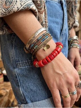 coral  Statement Bead  Bracelet